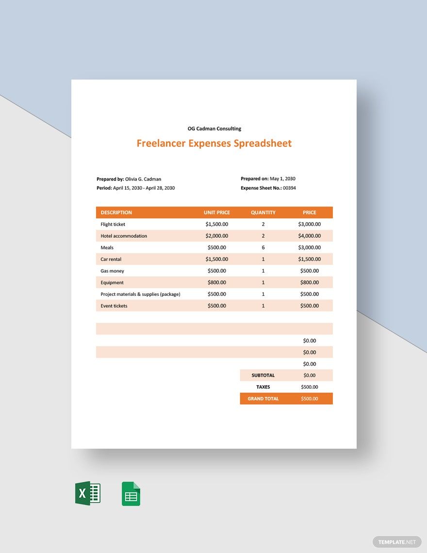 Freelancer Expenses Spreadsheet Template in Google Sheets, Word, Google Docs - Download | Template.net Freelancer Expenses Spreadsheet Template in Google Sheets, Word, Google Docs - Download | Template.net