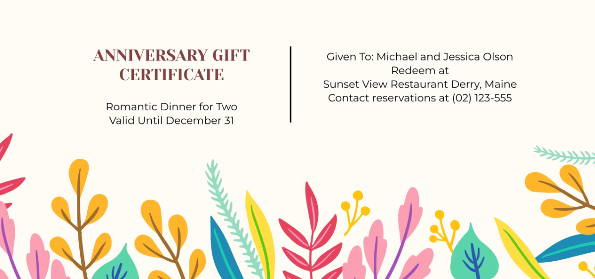 Colorful Anniversary Gift Certificate Template - Edit Online & Download Colorful Anniversary Gift Certificate Template - Edit Online & Download