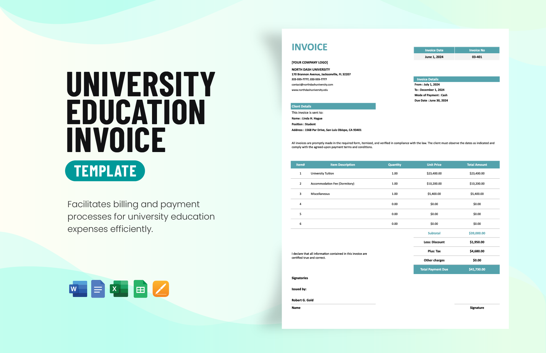 University Education Invoice Template in Google Docs, Google Sheets, Excel, Word, Apple Pages - Download | Template.net University Education Invoice Template in Google Docs, Google Sheets, Excel, Word, Apple Pages - Download | Template.net