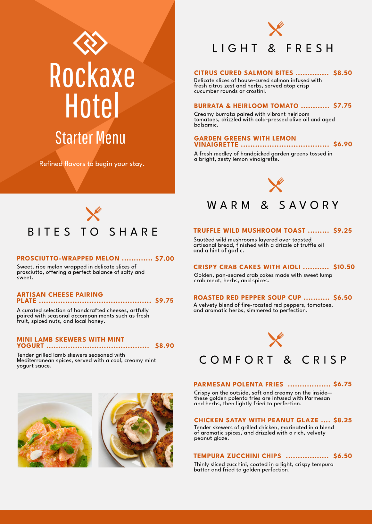 Hotel Starter Menu Template