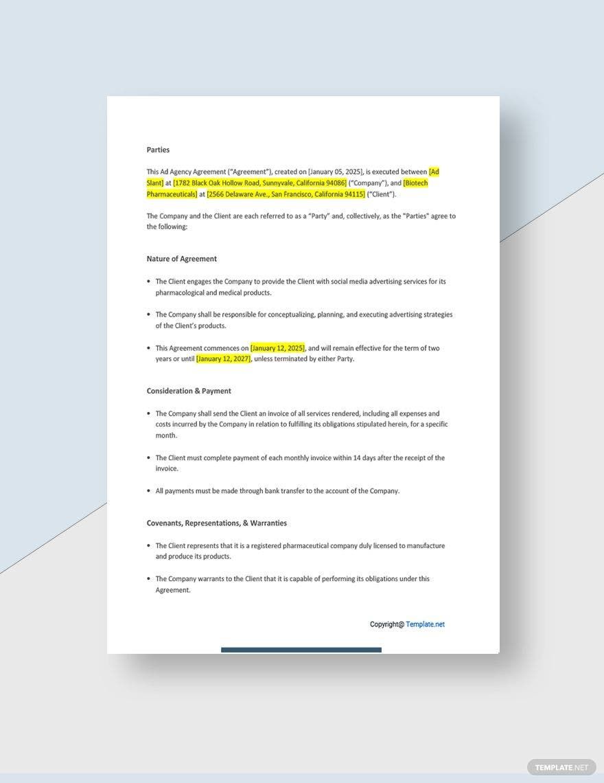 Simple Ad Agency Agreement Template in Google Docs, Word - Download | Template.net Simple Ad Agency Agreement Template in Google Docs, Word - Download | Template.net