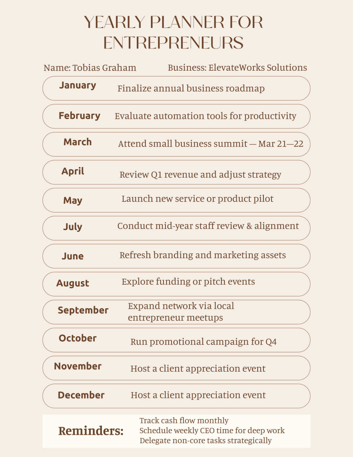 Free Yearly Planner for Entrepreneurs Template to Edit Online Free Yearly Planner for Entrepreneurs Template to Edit Online