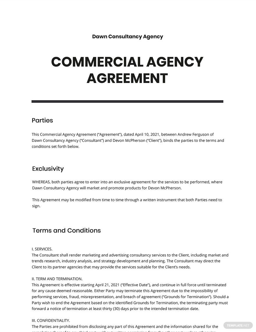 Commercial Agency Agreement Template in Google Docs, Word - Download | Template.net Commercial Agency Agreement Template in Google Docs, Word - Download | Template.net