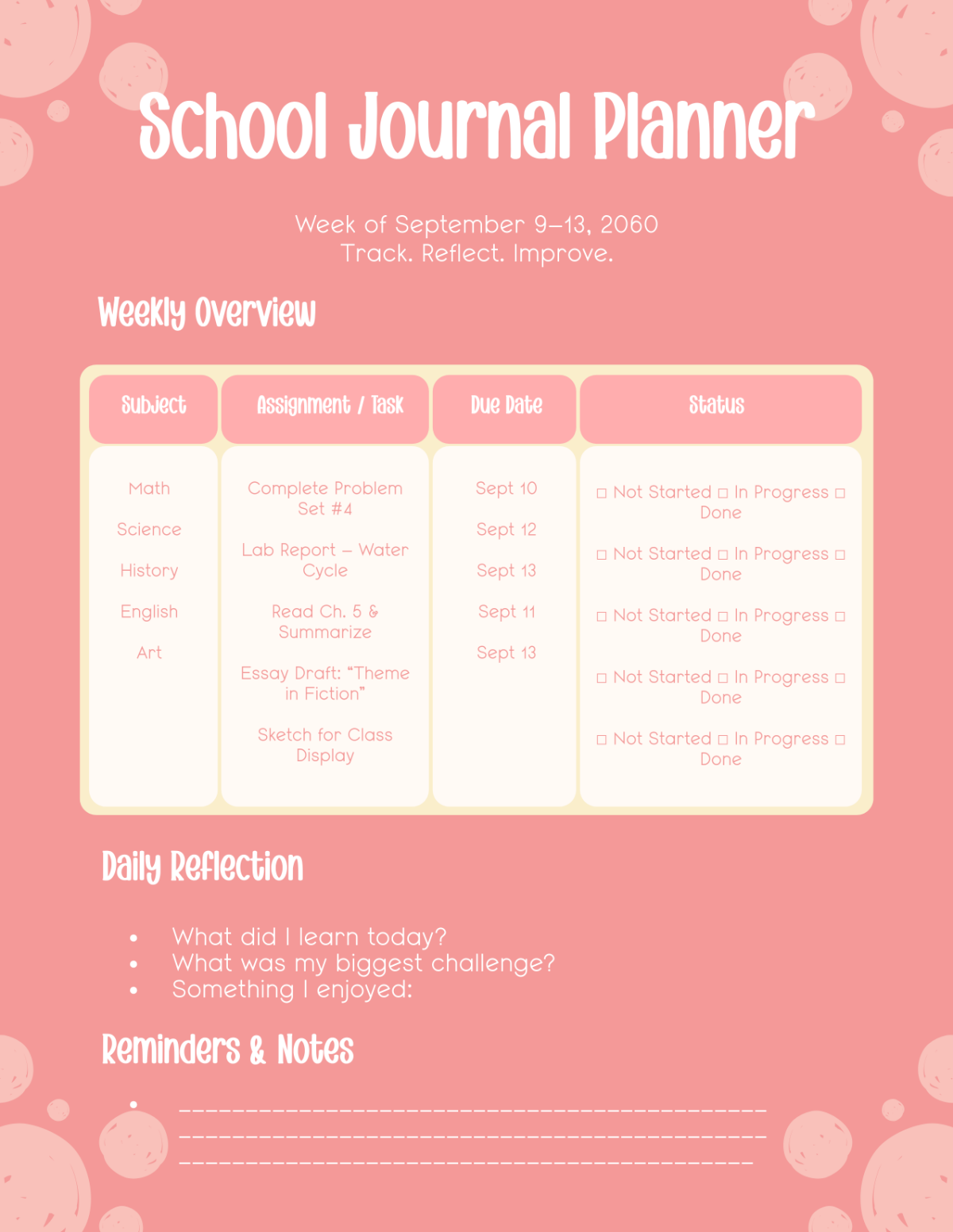 Free Pink School Journal Planner Template to Edit Online Free Pink School Journal Planner Template to Edit Online