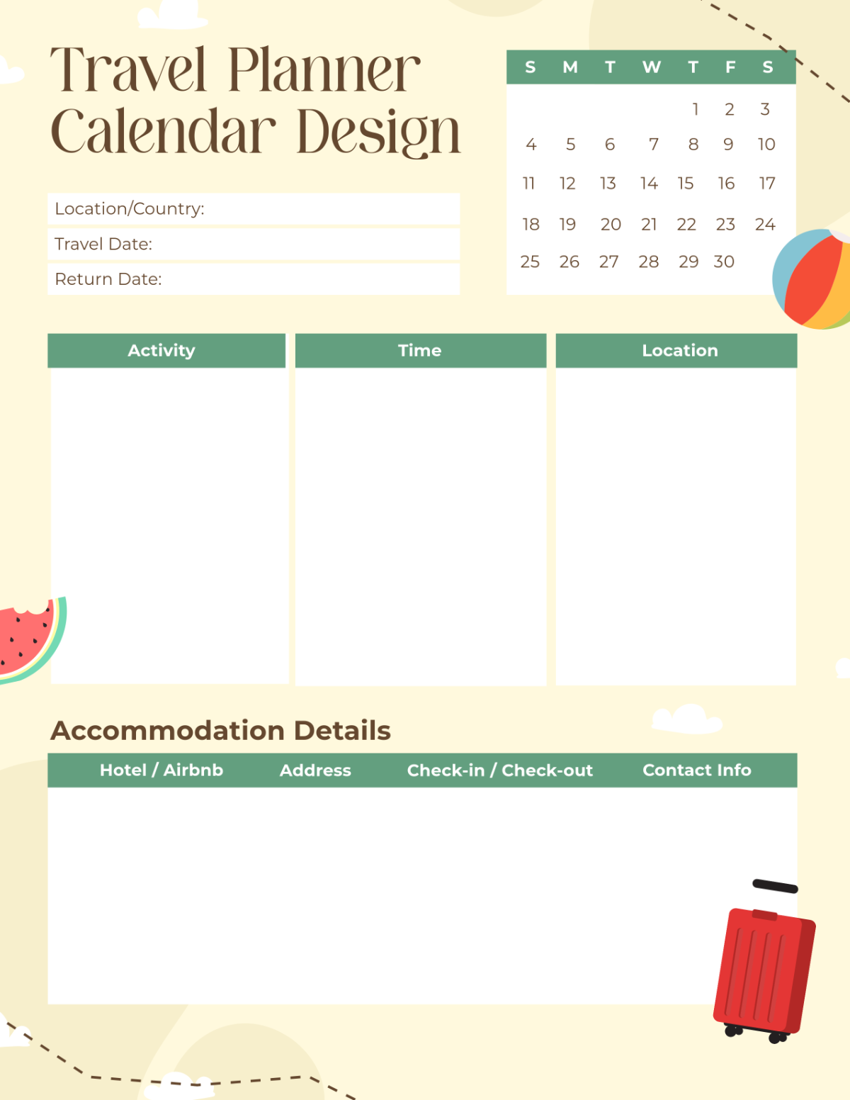 Free Travel Planner Calendar Design Template to Edit Online Free Travel Planner Calendar Design Template to Edit Online