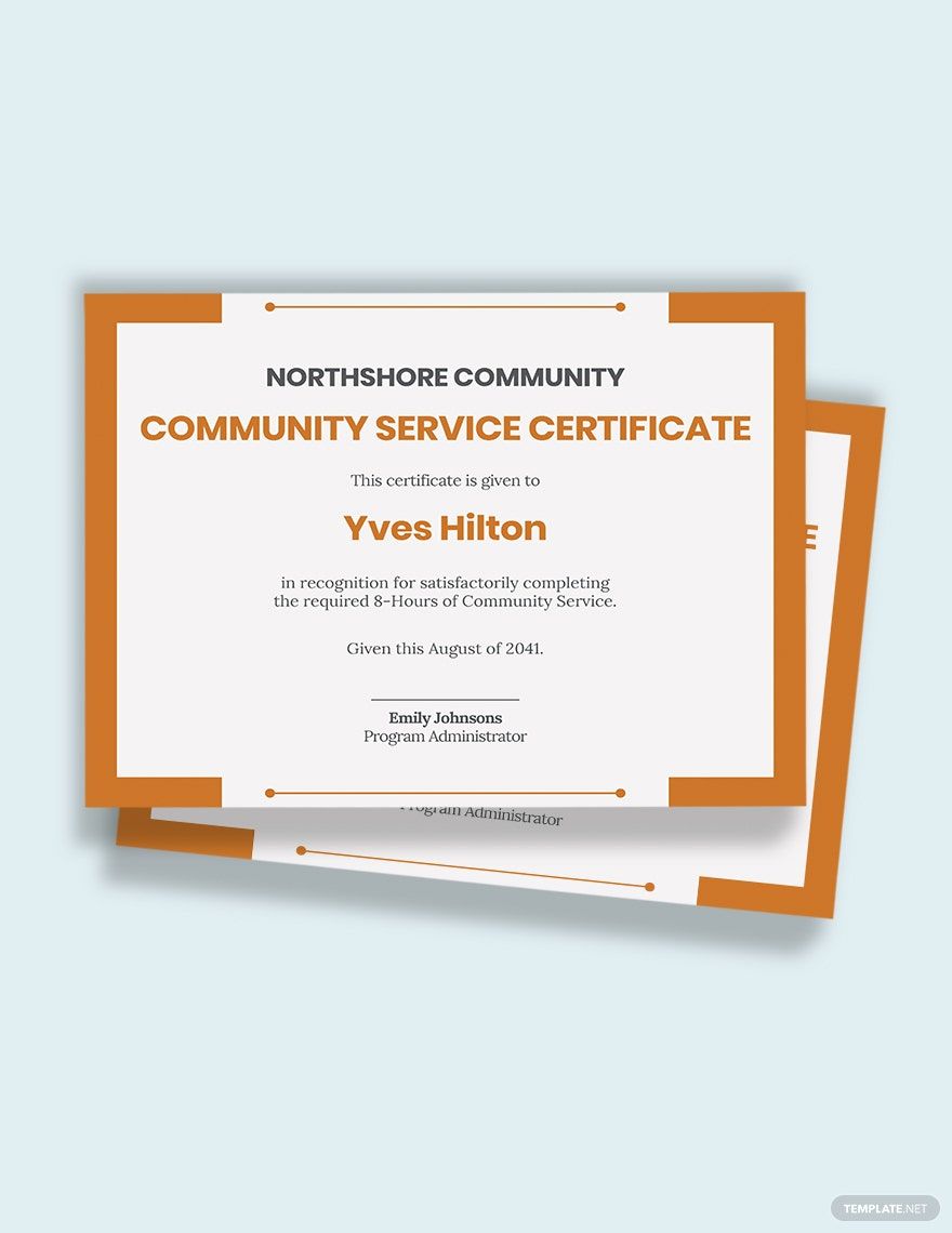 Community Service Certificate Template Community Service Certificate Template