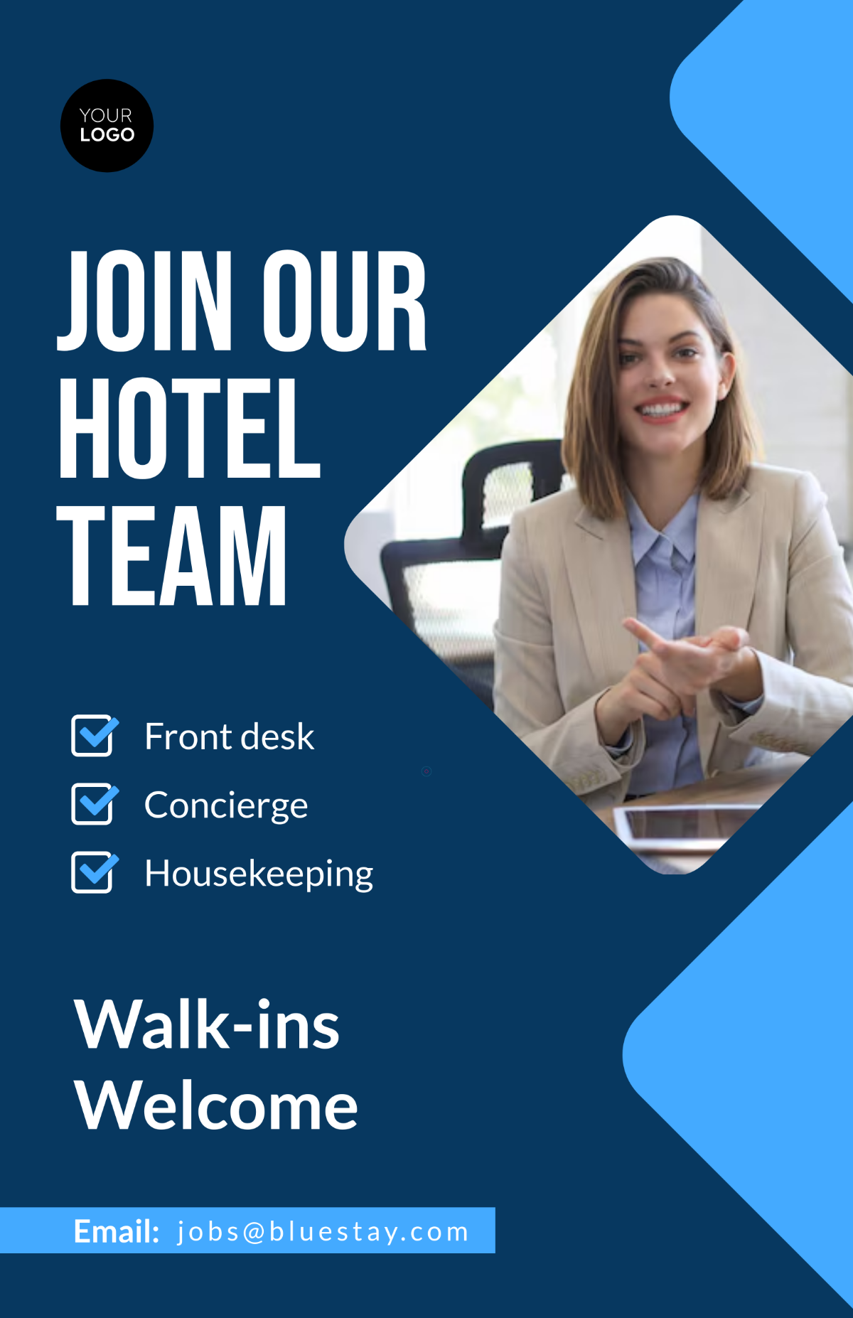 Free Blue Hotel Job Poster Template to Edit Online Free Blue Hotel Job Poster Template to Edit Online