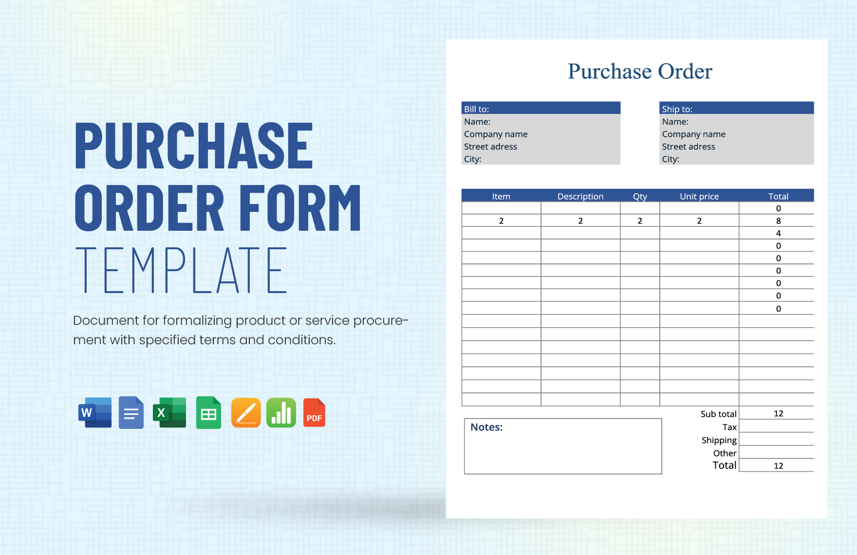 Purchase Order Form Template in Excel, Word, Pages, Apple Numbers, PDF, Google Docs, Google Sheets - Download | Template.net Purchase Order Form Template in Excel, Word, Pages, Apple Numbers, PDF, Google Docs, Google Sheets - Download | Template.net