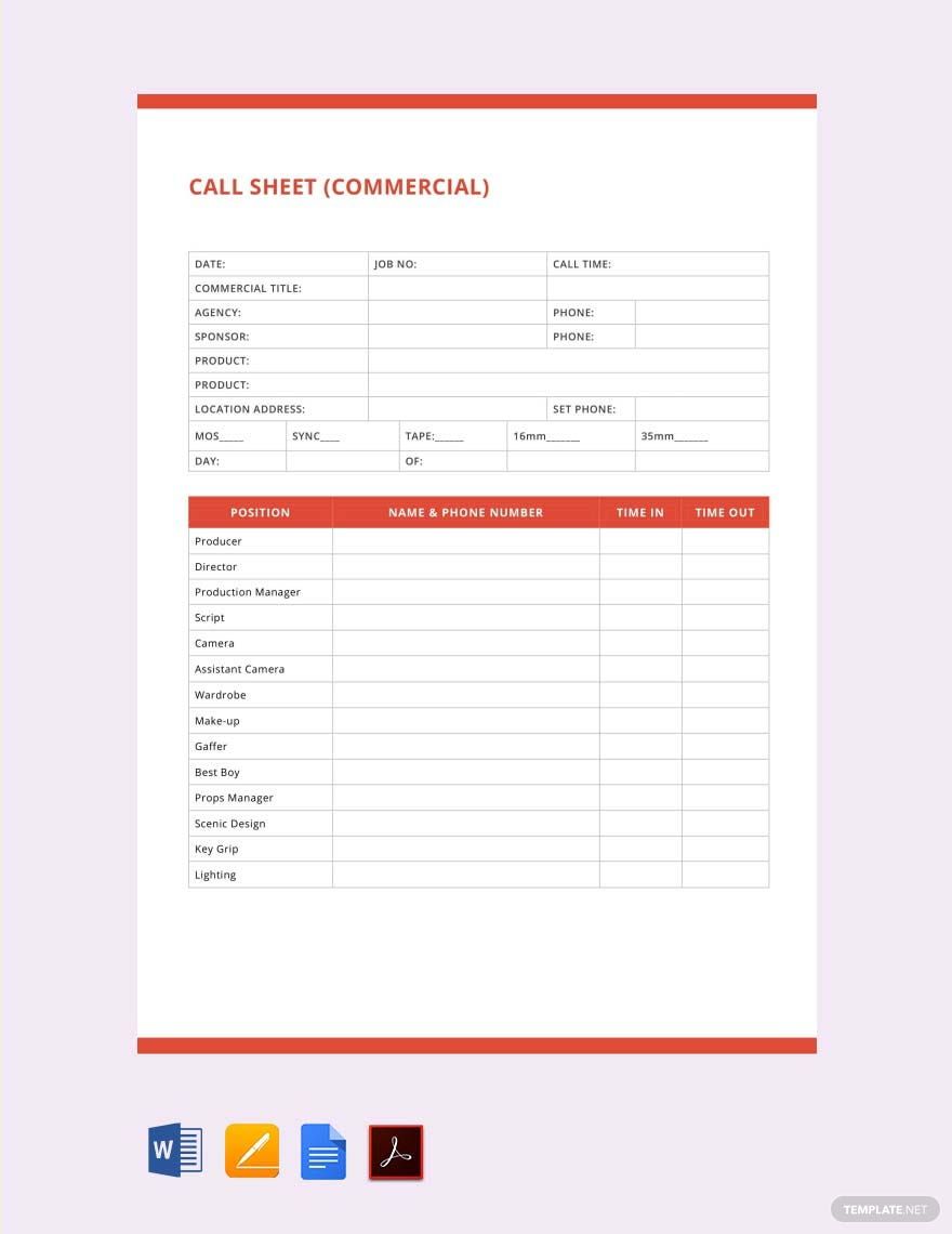 Call Sheet Template Download Call Sheet Template Download