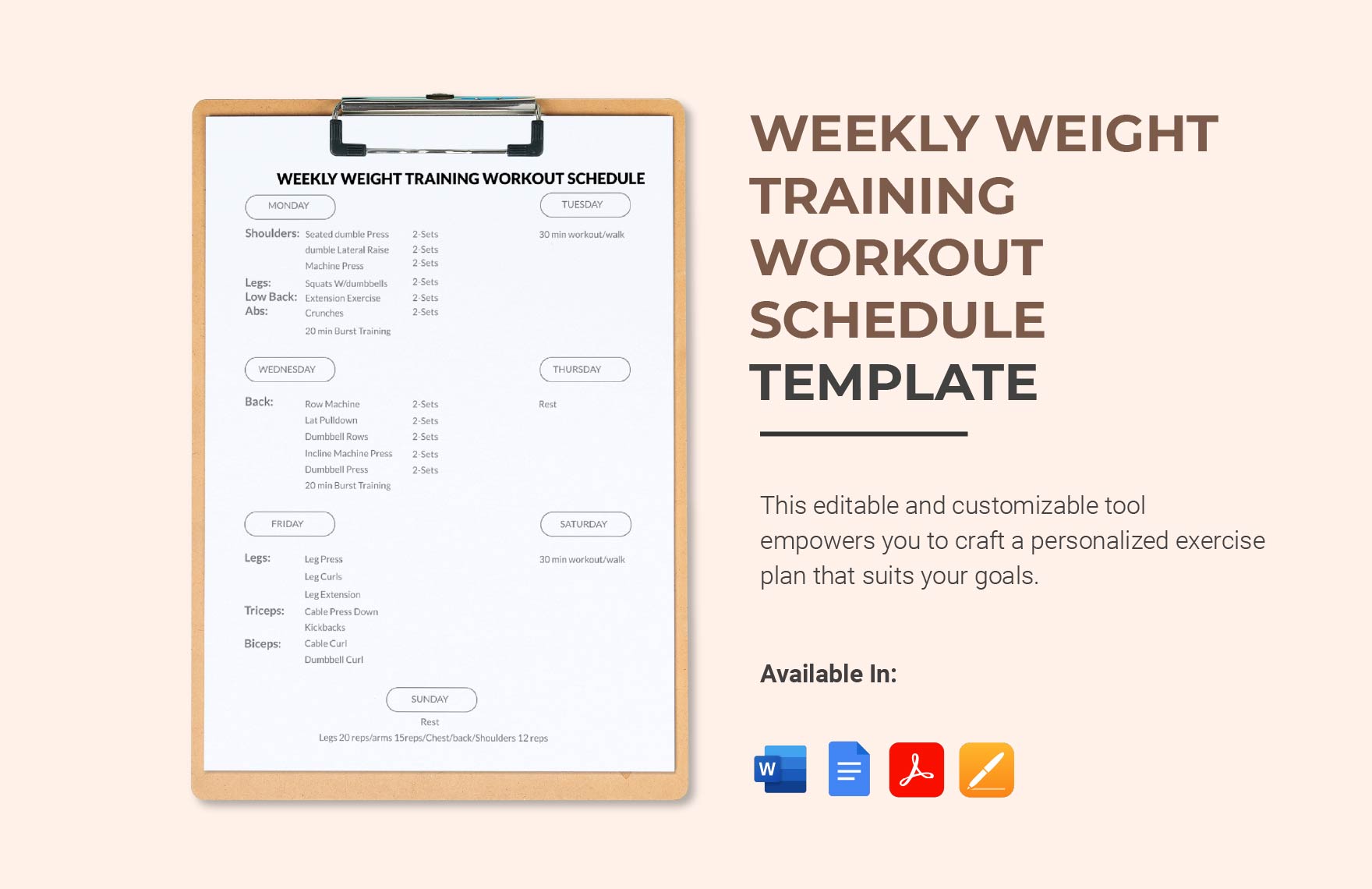Weekly Weight Training Workout Schedule Template in Word, Pages, PDF, Google Docs - Download | Template.net Weekly Weight Training Workout Schedule Template in Word, Pages, PDF, Google Docs - Download | Template.net