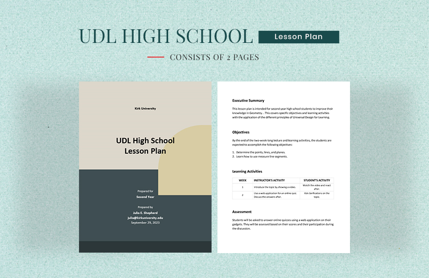 UDL High School Lesson Plan Template in PDF, Word, Pages, Google Docs - Download | Template.net UDL High School Lesson Plan Template in PDF, Word, Pages, Google Docs - Download | Template.net