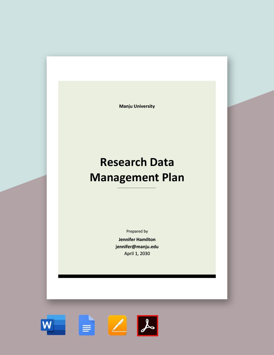 Research Data Management Plan Template in Google Docs, Word, PDF, Pages - Download | Template.net Research Data Management Plan Template in Google Docs, Word, PDF, Pages - Download | Template.net