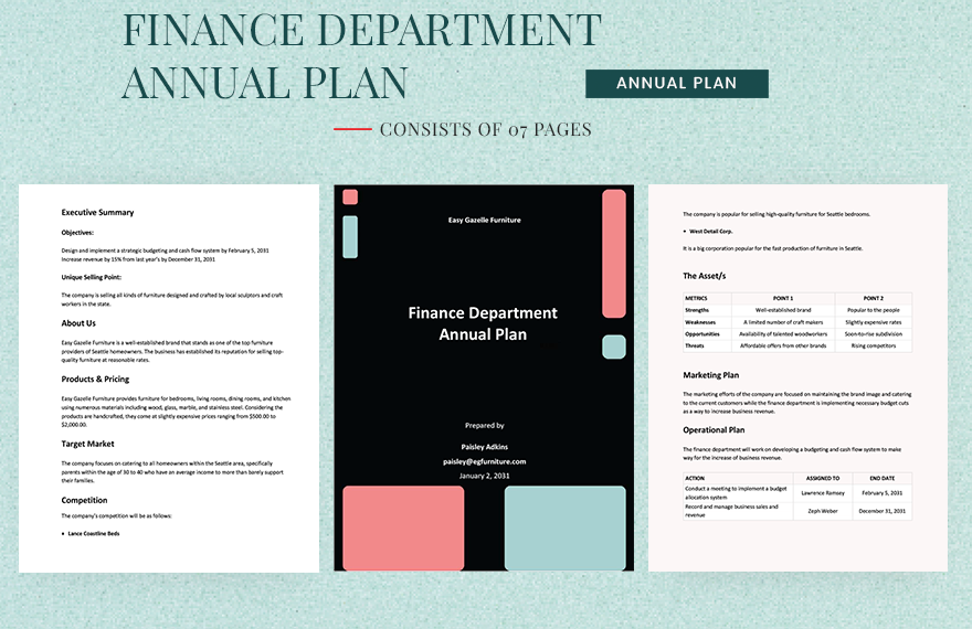 Finance Department Annual Plan Template in Word, PDF, Google Docs, Pages - Download | Template.net Finance Department Annual Plan Template in Word, PDF, Google Docs, Pages - Download | Template.net