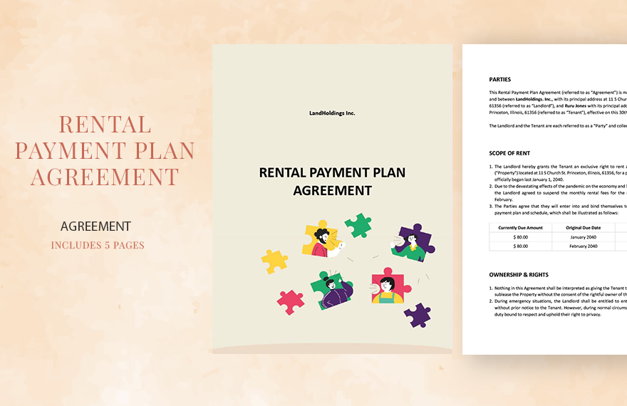 Rental Payment Plan Agreement Template in Word, PDF, Google Docs, Pages - Download | Template.net Rental Payment Plan Agreement Template in Word, PDF, Google Docs, Pages - Download | Template.net