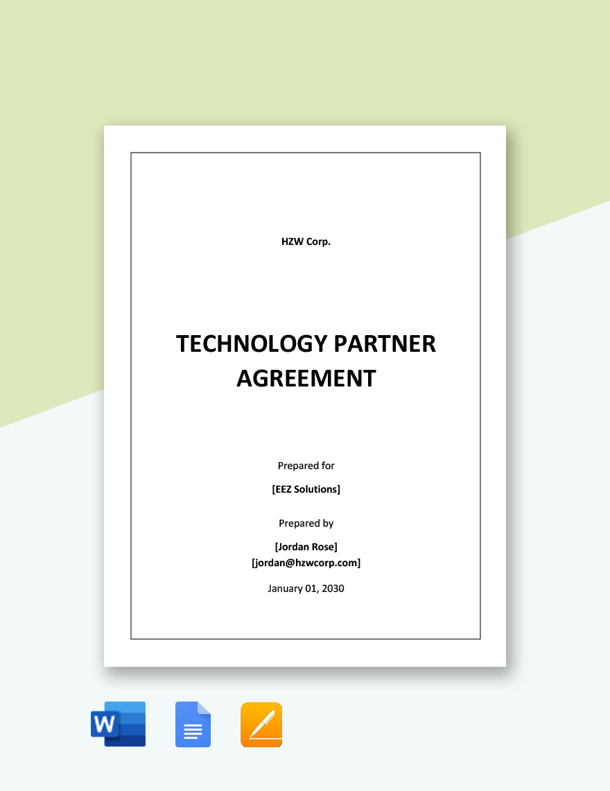Technology Partner Agreement Template in Word, Google Docs, Pages - Download | Template.net Technology Partner Agreement Template in Word, Google Docs, Pages - Download | Template.net