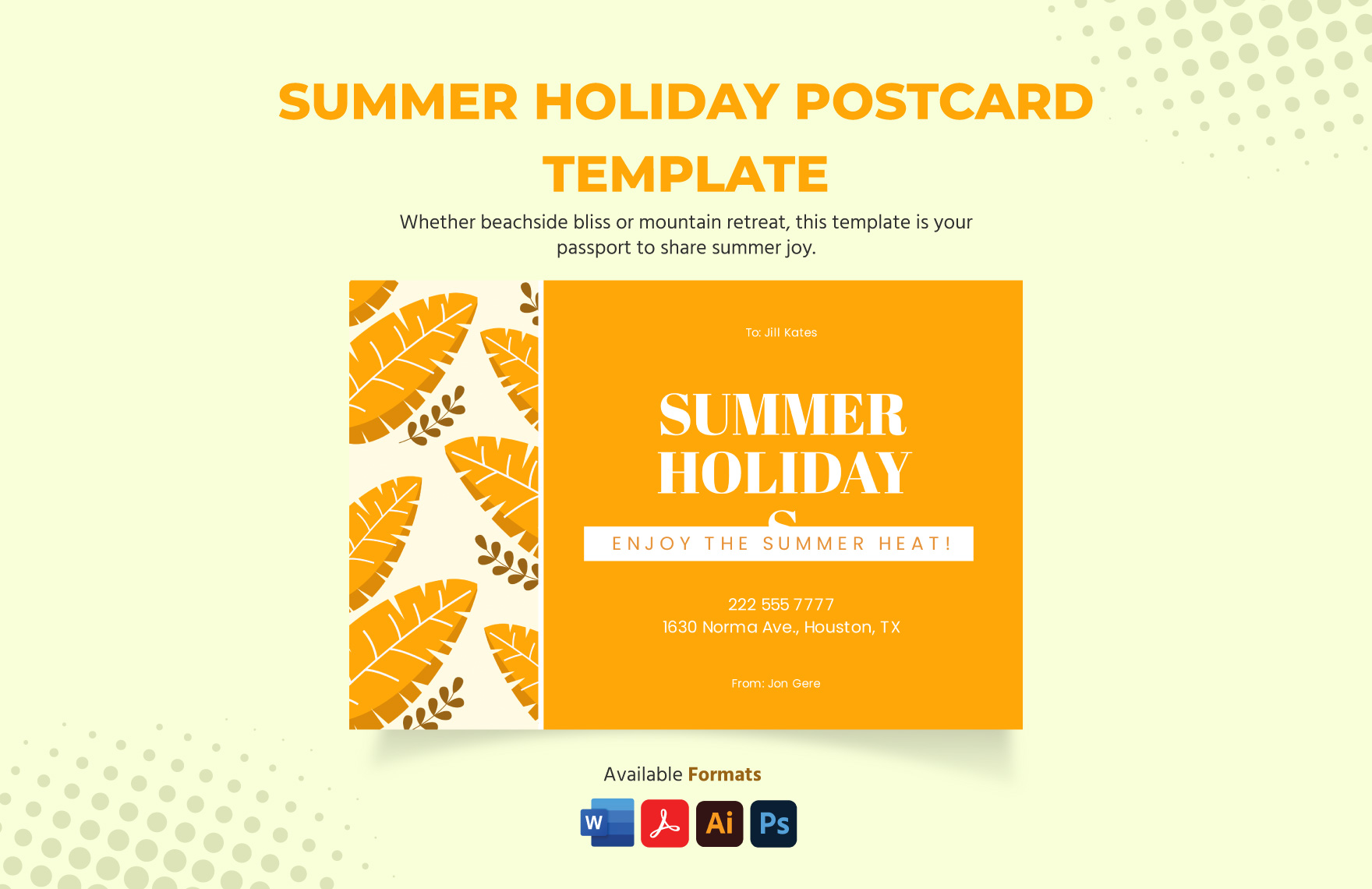 Summer Holiday Postcard Template in Illustrator, PDF, PSD, Word - Download | Template.net Summer Holiday Postcard Template in Illustrator, PDF, PSD, Word - Download | Template.net