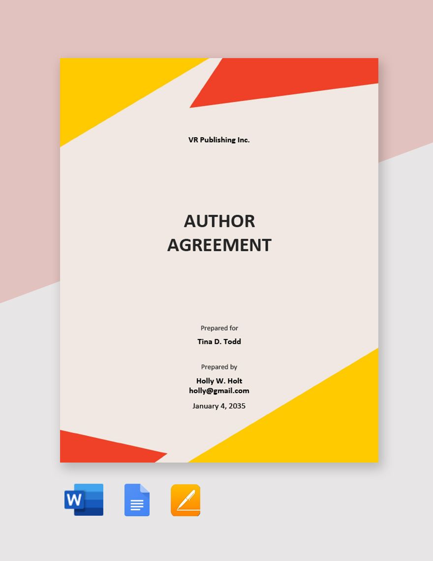 Sample Author Agreement Template in Word, Publisher, Google Docs, Pages - Download | Template.net Sample Author Agreement Template in Word, Publisher, Google Docs, Pages - Download | Template.net