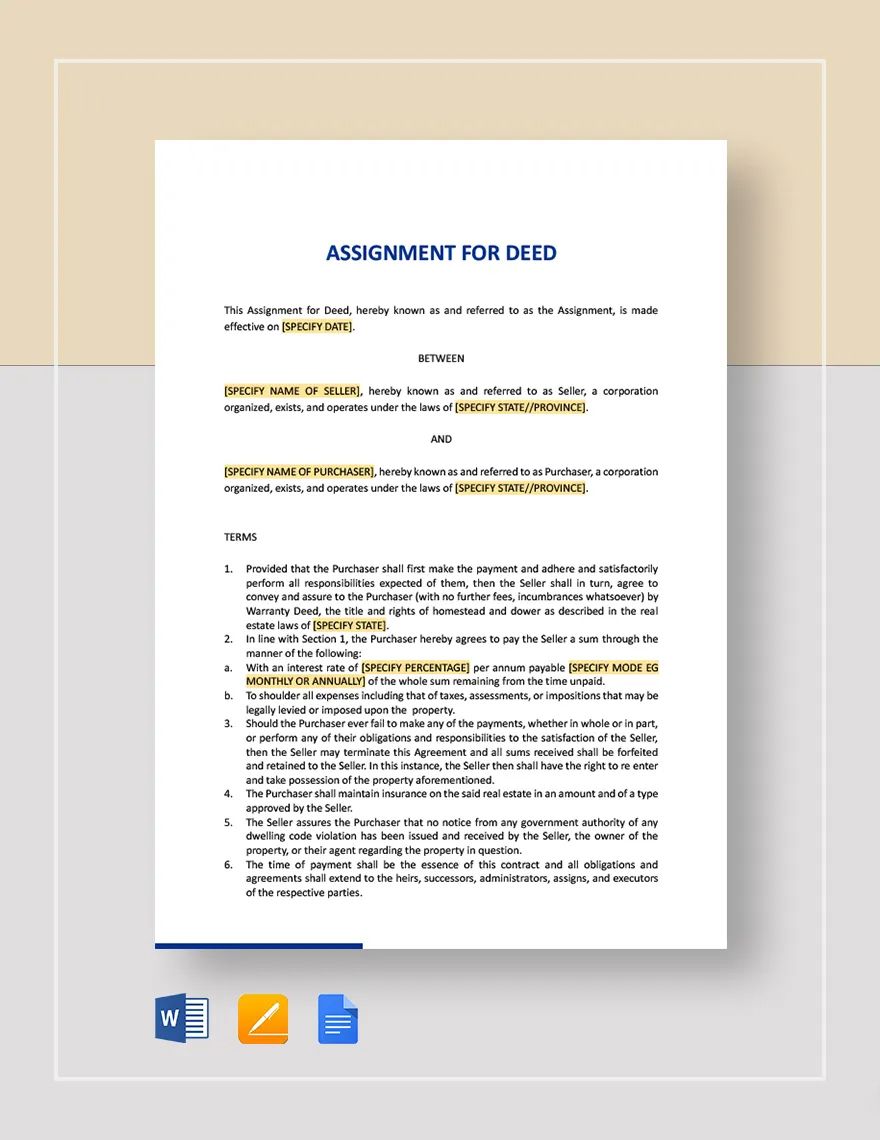 Assignment for Deed Template in Pages, Word, Google Docs - Download | Template.net Assignment for Deed Template in Pages, Word, Google Docs - Download | Template.net