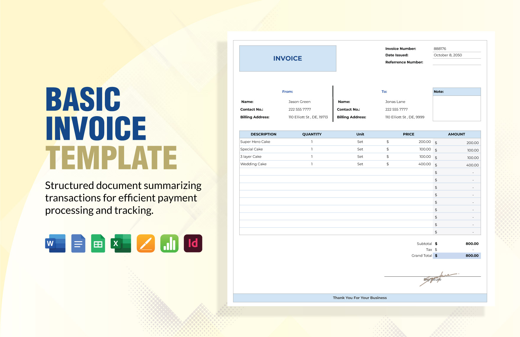 Basic Invoice Template in Google Docs, Apple Pages, Word, Excel, Google Sheets, Apple Numbers, InDesign - Download | Template.net Basic Invoice Template in Google Docs, Apple Pages, Word, Excel, Google Sheets, Apple Numbers, InDesign - Download | Template.net