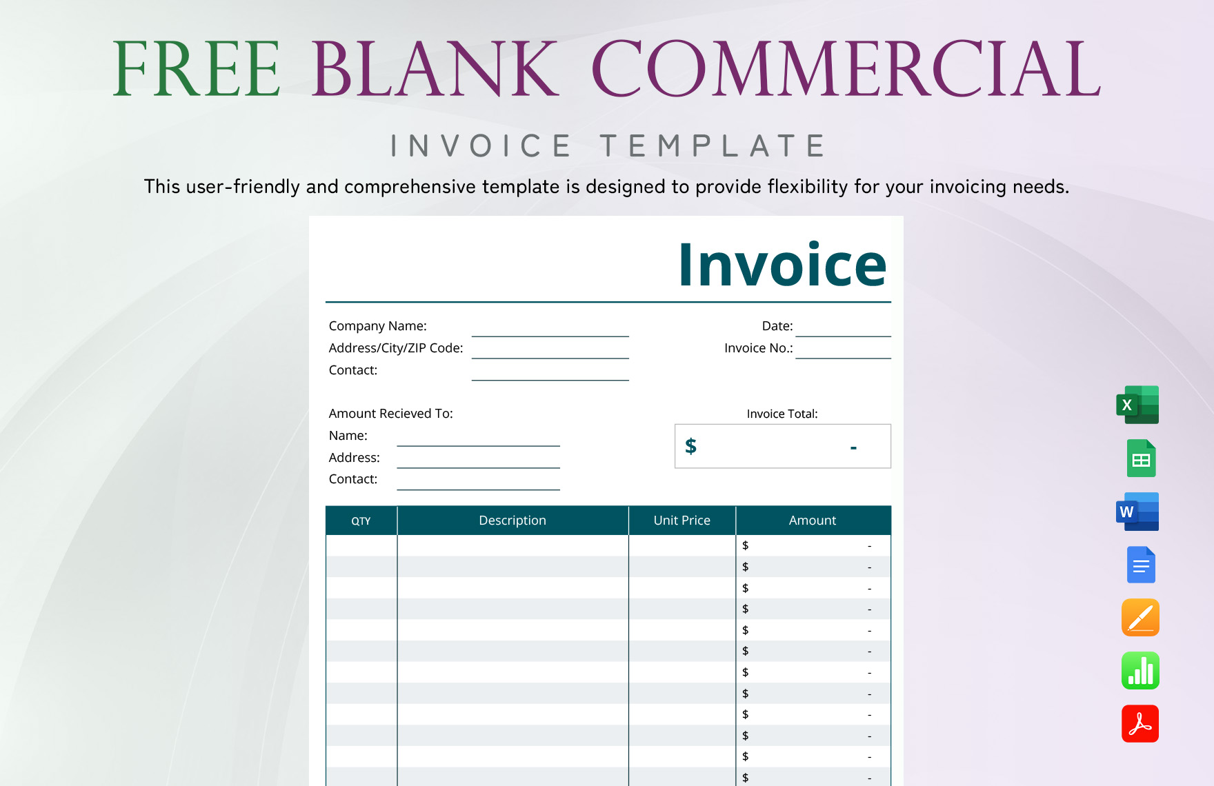 Blank Commercial Invoice Template in Google Docs, Word, Apple Numbers, Apple Pages, PSD, PDF, Illustrator, Excel, Google Sheets - Download | Template.net Blank Commercial Invoice Template in Google Docs, Word, Apple Numbers, Apple Pages, PSD, PDF, Illustrator, Excel, Google Sheets - Download | Template.net