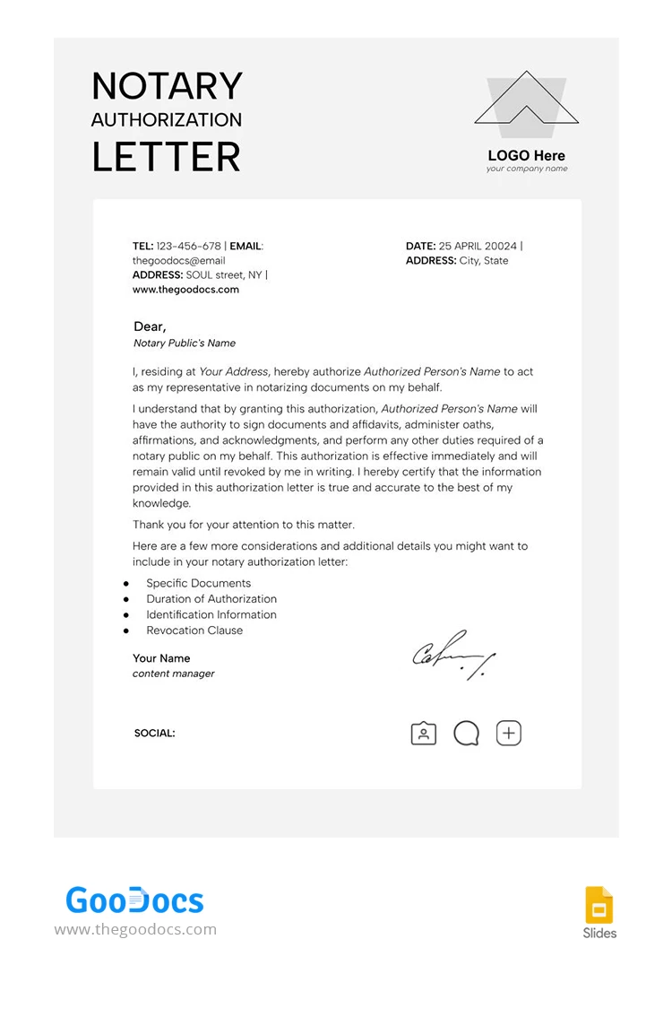 Notary Authorization Letter - free Google Docs Template - 10068337 Notary Authorization Letter - free Google Docs Template - 10068337