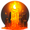 A candle that seems to be made of lava, flanked by columns of volcanic stone as in the Ashfall Waste.