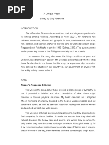 Critique Paper: Bahay by Gary Granada