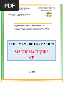 Document de Formation PNAPAS - Mathématiques CP - Mai 2024