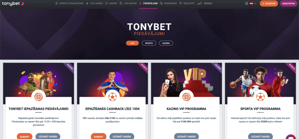 Tonybet piedāvājumi
