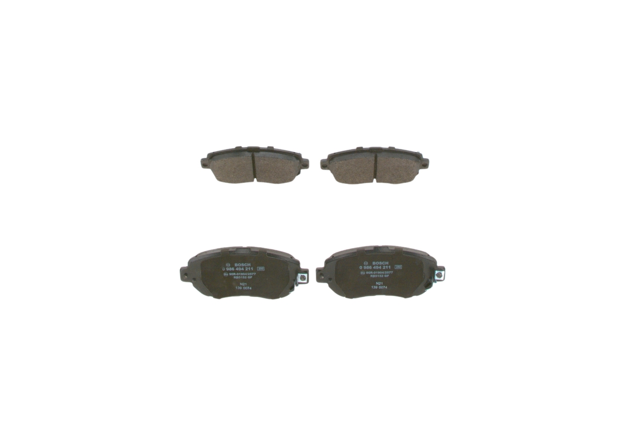 BP1147 BOSCH Low-Metallic, akustisella kulumavaroittimella Korkeus: 63,8mm, Leveys: 144mm, Paksuus: 17,5mm Jarrupalat 0 986 494 211