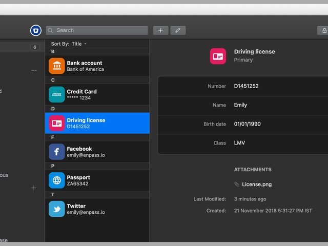 Screenshot of Enpass password manager app on desktop