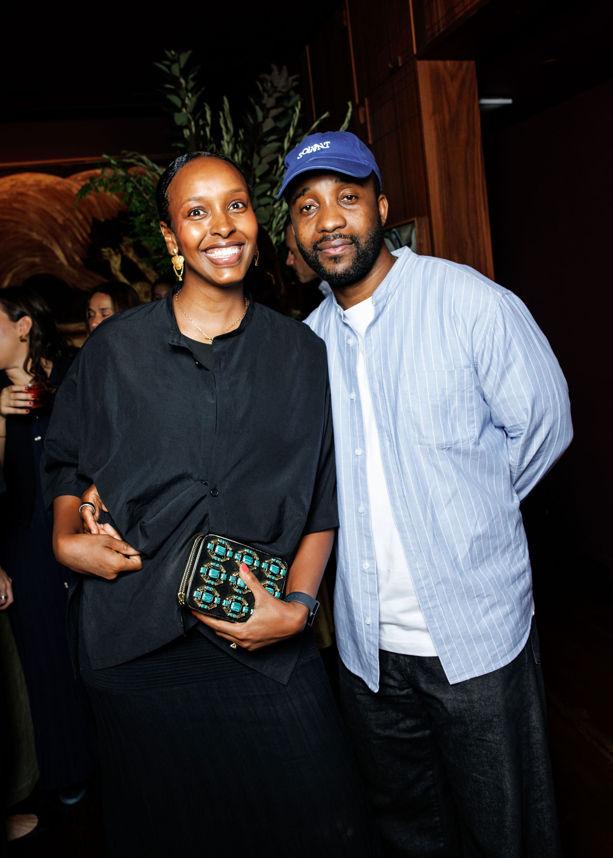 Food Network star Hawa Hassan and her husband, Kwame Apraku, at the launch party for Quattro Gatti Gin at Clemente Bar in New York City. The event was attended by the gin brand's founders — Simon, Catriona, Angus, and Brielle Mordant — and cocktails were expertly curated by Eleven Madison Park and Clemente Bar Beverage Director, Sebastian Tollius.