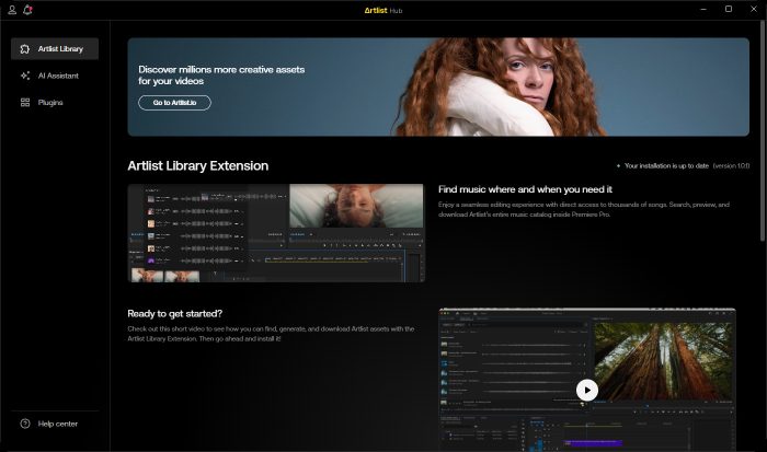 Artlist Hub interface