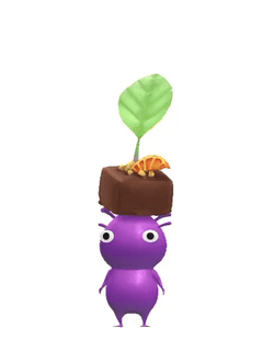 An animation of a Purple Pikmin with a Chocolate from Pikmin Bloom.