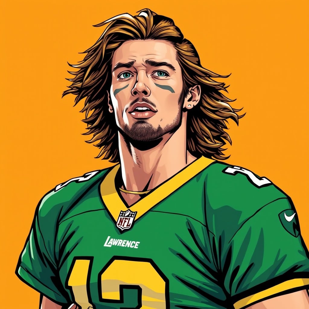 Trevor Lawrence wearing his jersey, orange background