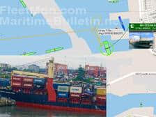 一艘集装箱船撞上马尼拉北港的一个码头