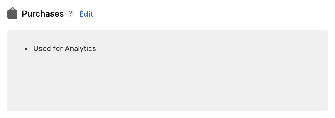 Purchases entry with only 'Used for Analytics' in the box