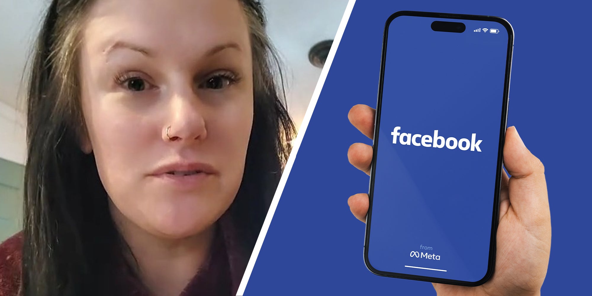 woman shares changes happening on facebook(l) Hand holding phone with iphone on display(r)