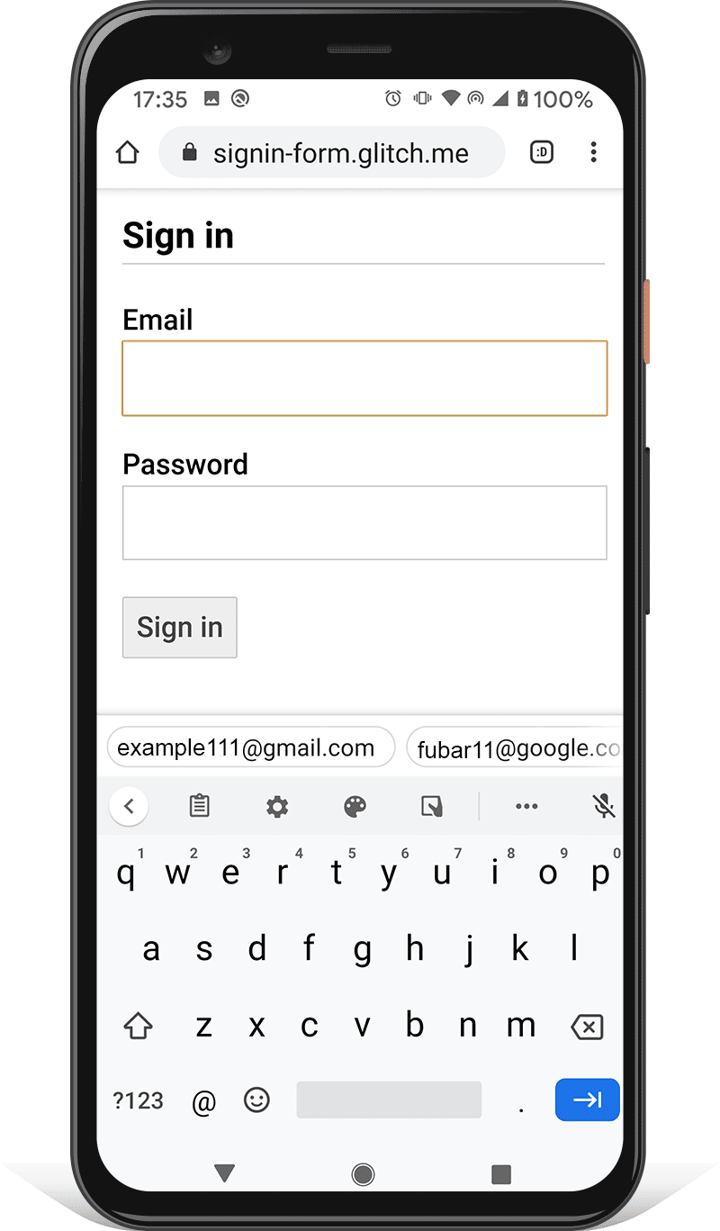 Android 手机上的登录表单:“登录”按钮未被手机键盘遮挡。