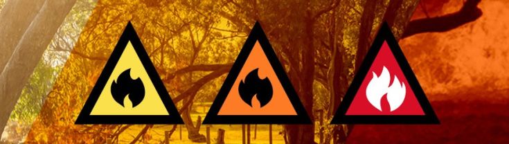 Warning signs icons wide bushfire trees