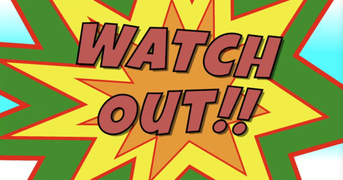[Image de la vidéo de la chanson      avec le texte ‘watch out!!’]